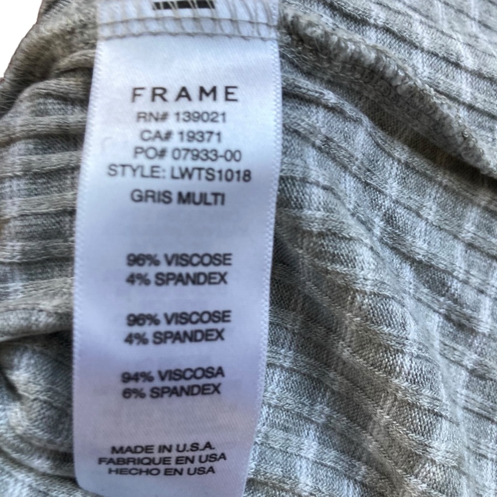 FRAME 70's Turtleneck in Gray White Multi Striped Top Medium Made In USA Ribbed - Picture 7 of 8